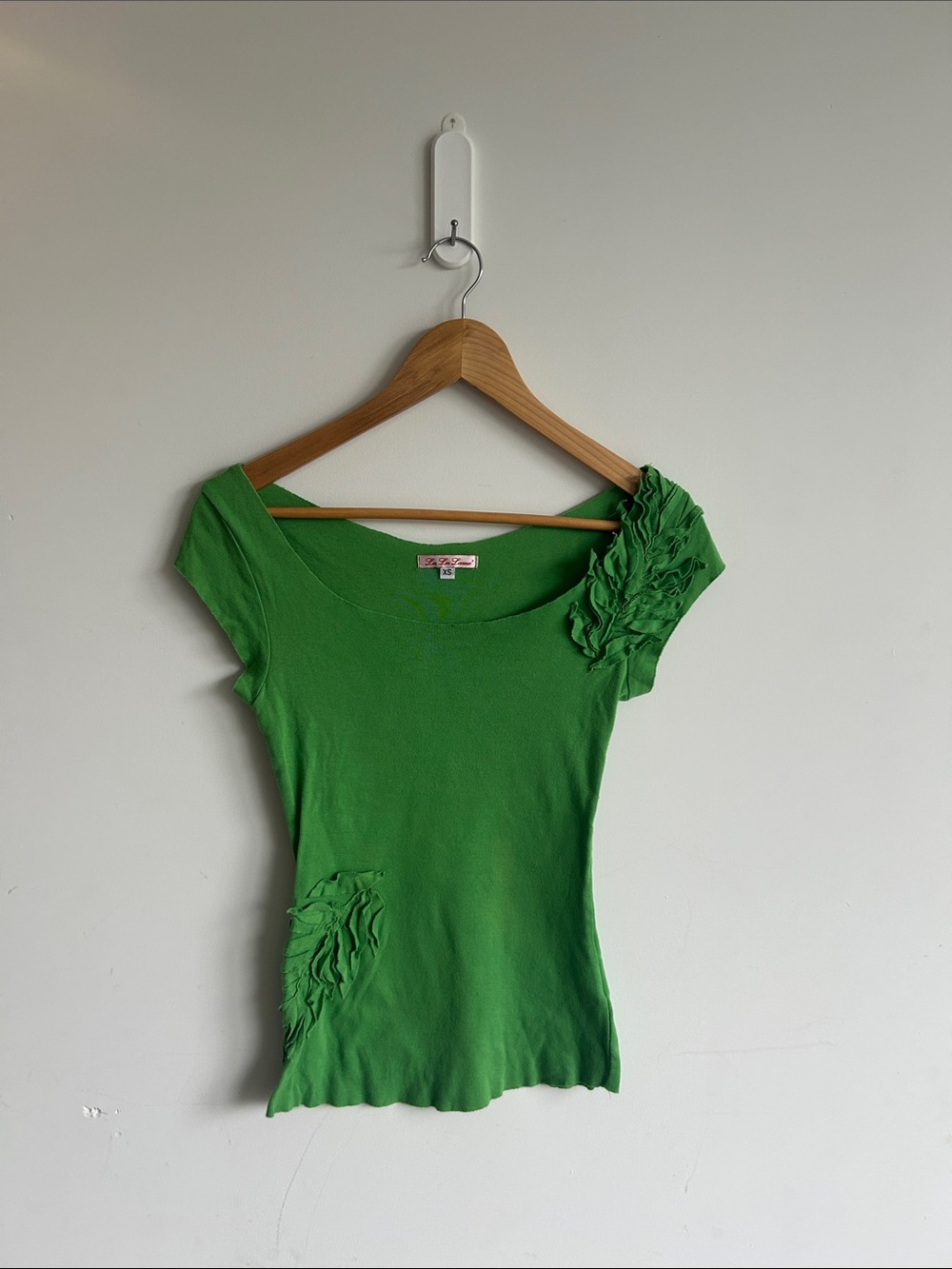 Anthropologie Y2K Green Leaf Fitted Top XXS XS 2000s 💯 Cotton